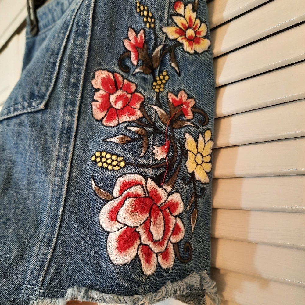 Vintage cotton honey punch embroidery denim mini skirt medium 27 *W - Picture 5 of 5